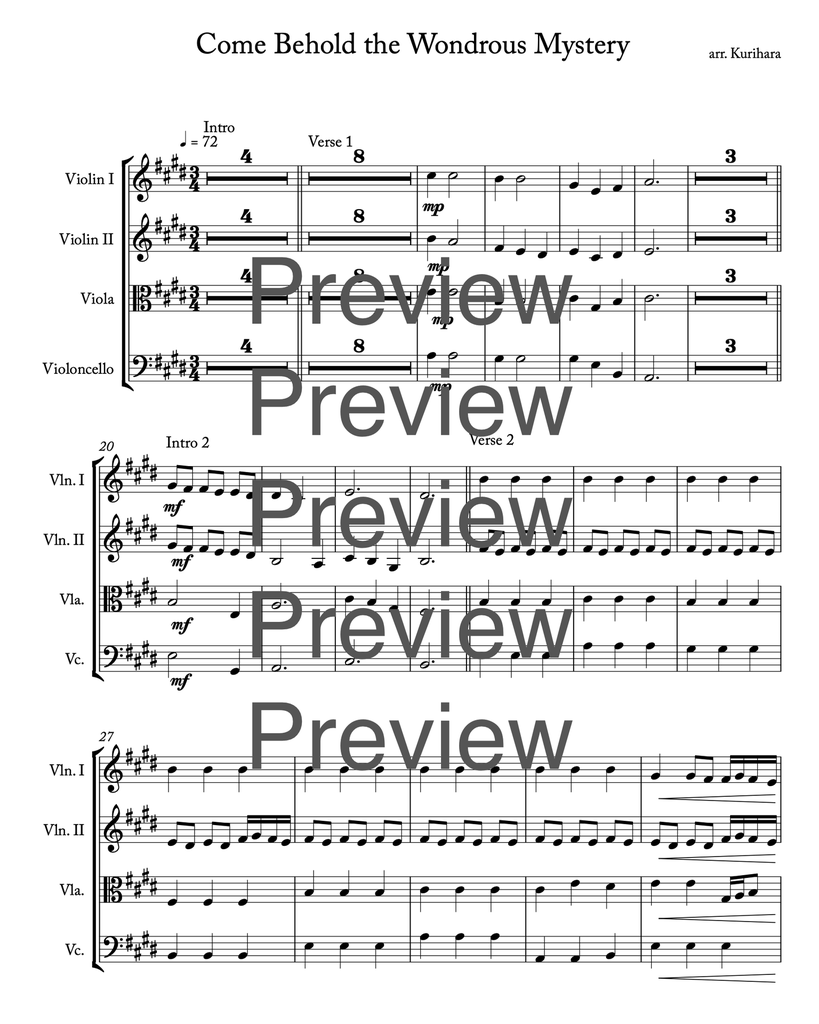 Come Behold the Wondrous Mystery - String Quartet Arrangement